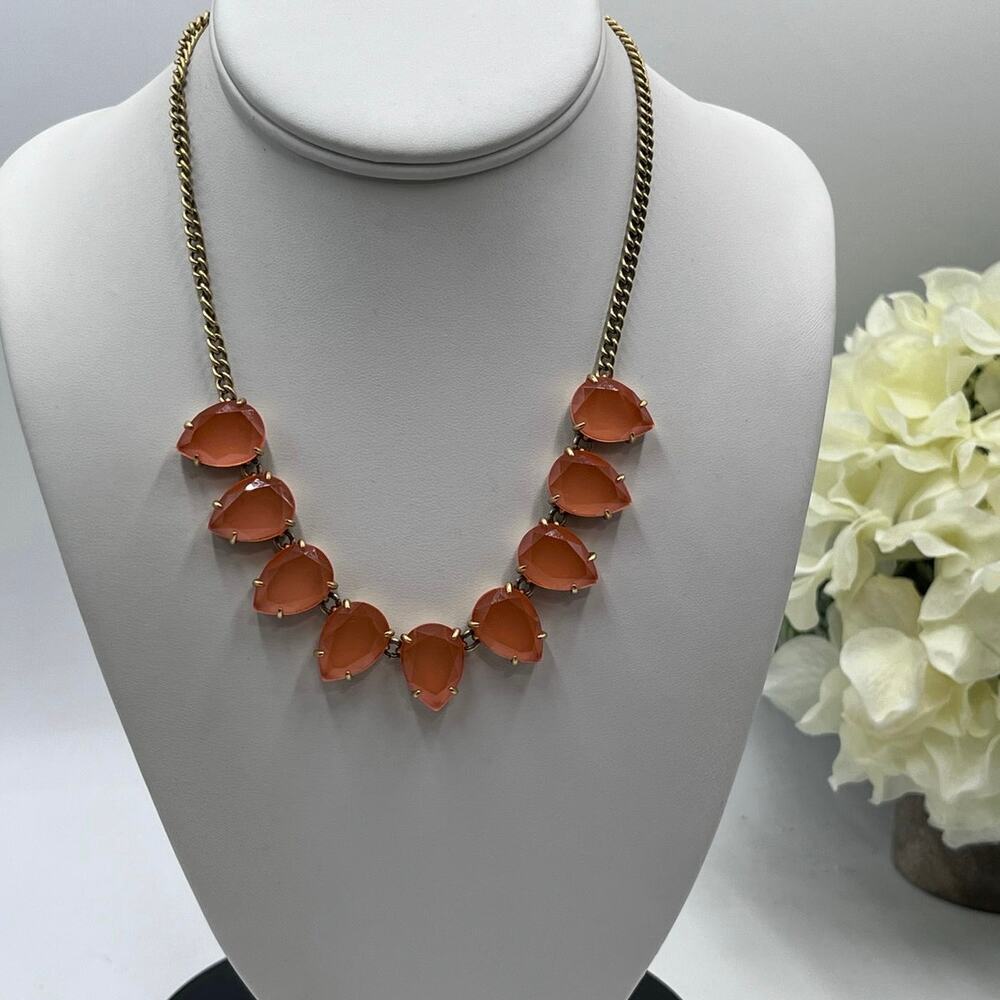 J. Crew Gold Tone Bright Orange Teardrop Pear‎ Rhinestone Glowing
Necklace